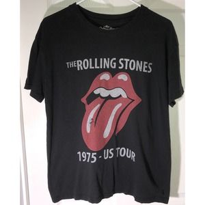 The Rolling Stones Lips 1975 US Tour Concert Band Tee Black T-shirt Women's Sz L
